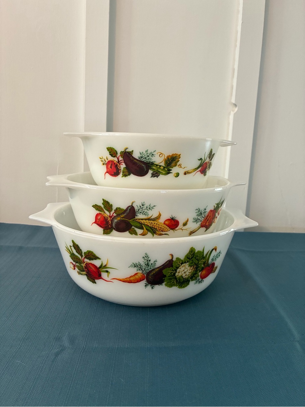 Pyrex England 3pc Nesting Casserole Dish Market Garden Tuscany Tuscan Vegetables